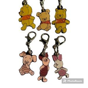 Vintage Disney Winnie The Pooh Piglet Lot of 6 Clip On Charms Purse Zipper Pull
